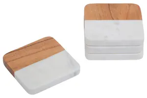 Maison by Premier Monzaro Set Of Four Marble And Acacia Wood Coasters