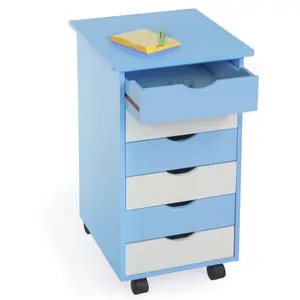 Chest of Drawers - with 6 drawers, made of wood, with 4 wheels, 36 x 40 x 65 cm - blue