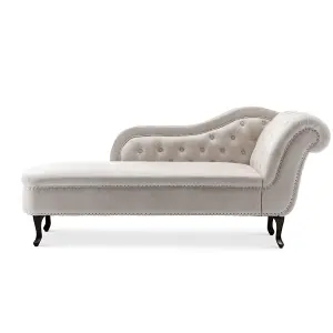 Left Hand Chaise Lounge in Faux Leather Suede Cream