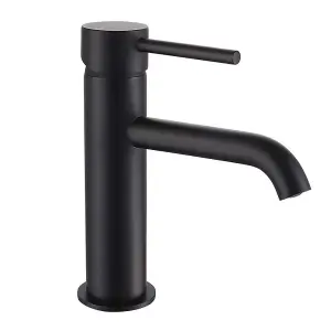 Nes Home Round Single Lever Bathroom Basin Mono Mixer Matte Black Tap Luxhaus