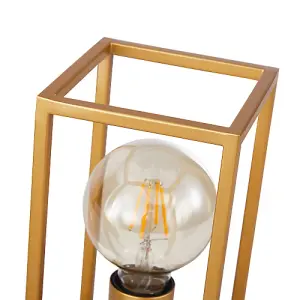 Vintage and Industrial Style Satin Gold Table Lamp with Rectangular Cage Design