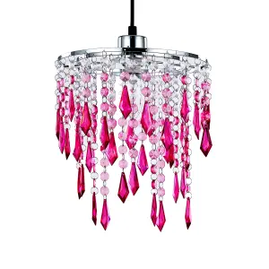 Innoteck Cherry Ceiling Chandelier Acrylic Light Shade With Sparkly Acrylic Droplets- Gradient Clear, Pink & Cherry