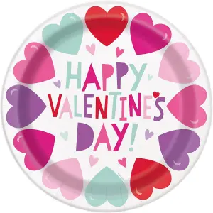 Unique Party Smiling Paper Hearts Valentines Day Party Plates (Pack of 8) Multicoloured (One Size)