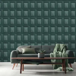 World of Wallpaper Marble Wood Panel Wallpaper Teal Green (AG500-39-BUR)