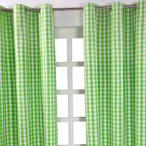 Homescapes Cotton Green Block Check Gingham Eyelet Curtains 137 x 228 cm