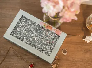 Silver Mirror Jewellery Box With Crushed Diamantes