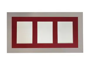 Metro Light Grey Frame with Red Mount for 3 Image Sizes 7 x 5 Inch