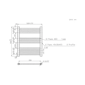 Rinse Bathrooms Prefilled Electric Thermostatic Heated Towel Rail Bathroom Radiator Straight with 400W Timer Chrome 600x500mm