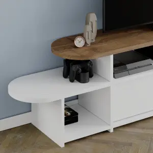 Decortie Lyra Modern TV Unit White Oak Effect with Storage and Wall Shelf 167cm