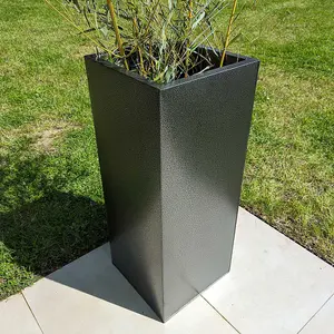 100cm Zinc Silver & Black Textured Tall Square Planter