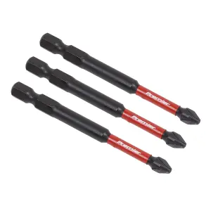 Sealey 3 Pcs 75mm Pozi 2 Impact Power Tool Bit Set Forged From S2 Steel AK8258