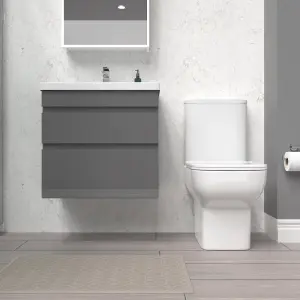 Nes Home 600mm Steel Grey Wall Hung Drawers Vanity Unit & Rimless Toilet Set