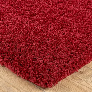 Modern Easy to Clean Red Plain Shaggy Rug for Dining Rug-60cm X 120cm