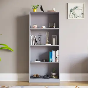 Vida Designs Cambridge Grey 4 Tier Large Bookcase Freestanding Shelving Unit (H)1400mm (W)600mm (D)240mm