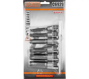 Richmann star bits socket set 6 pcs, torx T55-T100, 1/2",100 mm long (C6920)