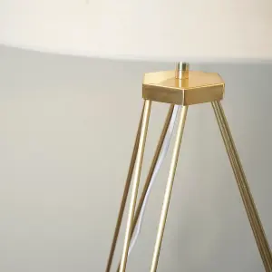 ValueLights Aero Modern Gold Hairpin Design Tripod Floor Lamp with Beige Drum Shade - Includes 6w LED GLS Bulb 3000K Warm White