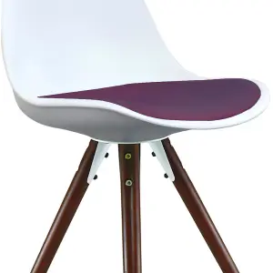 Soho White & Aubergine Plastic Dining Chair with Pyramid Dark Wood Legs