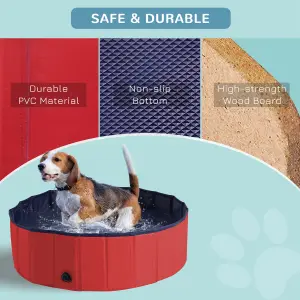 PawHut Pet Pool Swimming Bath Portable Cat Dog Foldable Puppy Bathtub Dia100 x 30H- Red