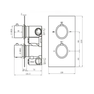 Zoia Black Double Outlet Thermostatic Valve with Round Controls & Slide Rail Kit, Showerhead & Arm