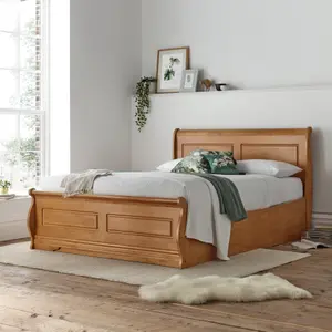 Marseille New Oak Finish Wooden Ottoman Storage Bed - King Size 5ft Bed Frame Only