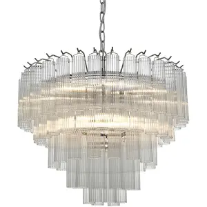 Multi Arm Hanging Ceiling Pendant Light - Bright Nickel Plate & Clear Ribbed Glass - 12 X 3W LED G9