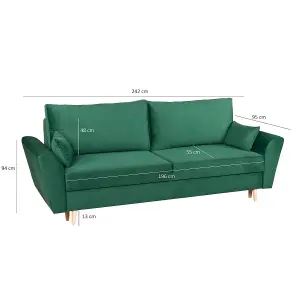 Sendi 3 Seater Sofa Bed with Storage - Green