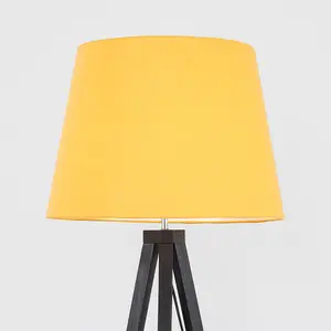 ValueLights Modern Black Wood Tripod Design Floor Lamp With Mustard Shade