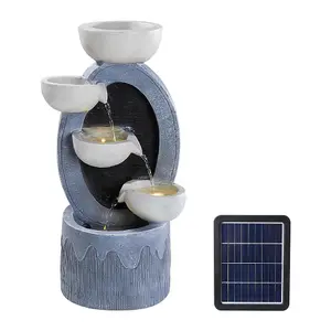 4 Bowls Solar-Powered Water Fountain Outdoor Garden Decor with Lights