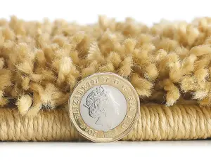 Modern Easy to Clean Gold Plain Shaggy Rug for Dining Rug-60cm X 120cm