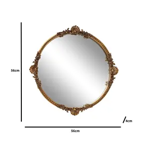 Melody Maison Round Gold Ornate Wall Mirror 56cm x 56cm