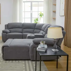 Dublin 4 Seater Fabric Corner Recliner Sofa Dark Grey