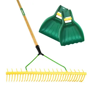 Pegdev - PDL - 32 Tooth Polypropylene Landscape Rake with Leaf Scoop Grab Hands - Efficient Garden Tool Set.