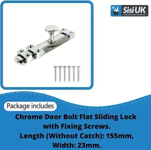 6 Inch Flat Door Bolts Chrome Plated Bolt Door Latches Tower Bolt Sliding Lock Flat Slide Safety Door Barrel Bolt with Screws