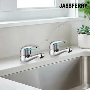 JASSFERRY Pair of Basin Pillar Taps Top Lever Handle for Bathroom Sink Chrome Polished 1/2"