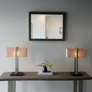 2 PACK Satin Nickel Framed Table Lamp Light & Linen Shade - Matt Black Base