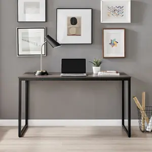 Furniturebox UK Kendrick Walnut Effect Desk 140cm for Home Working Study Gaming Office Desk. Elegant Black Leg Melamine Desk