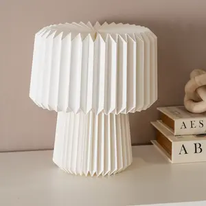 ValueLights White Origami Bedside Table Lamp with Paper Fold Pleated Lampshade - Bulb Included