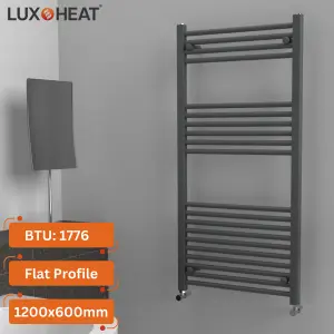 Towel Radiator Rail 1200 x 600 for Central Heating with Anthracite Grey Finish