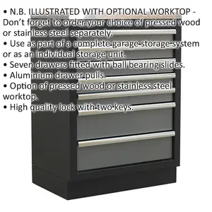 680mm Modular 7 Drawer Floor Cabinet with Lock and Ball Bearing Slides