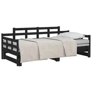 Berkfield Pull-out Day Bed Black Solid Wood Pine 2x(90x190) cm