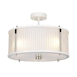 Elstead Corona Cylindrical 3 Light Pendant, White Polished Nickel