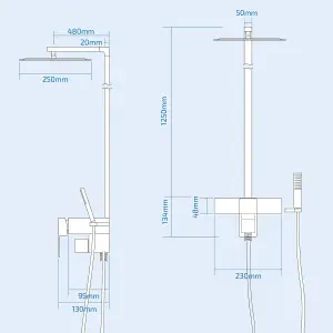 Nes Home Exposed thermostatic bar valve with Ultra Thin Chrome Brass Square Head Cool Touch Shower Set