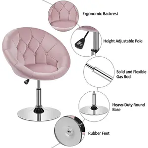 Yaheetech Pink Upholstered Height Adjustable Round Swivel Chair