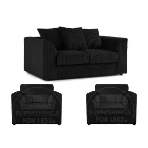 Luxor Jumbo Cord 2 + 1 + 1 Fabric 3 Piece Sofa Suite - Scatter Back Black