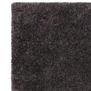 Modern Charcoal Shaggy Plain Easy To Clean Dining Room Rug-120cm X 170cm