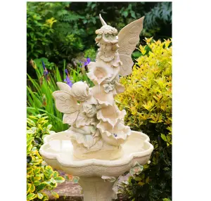 Primrose Fae Falls 4-Tier Cream Cascading Garden Outdoor Patio Water Feature with LED Lights H105cm