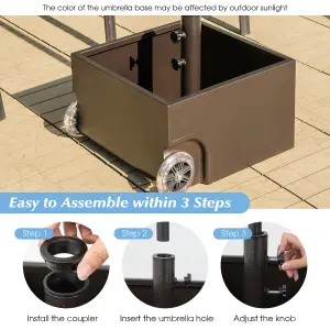 Costway 77kg Patio Umbrella Base Fillable Umbrella Stand Flower Box w/ 2 Universal Wheels