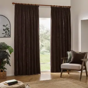 Yard Heavy Chenille Velvet Brown Pencil Pleat Curtains, 229 x 229cm