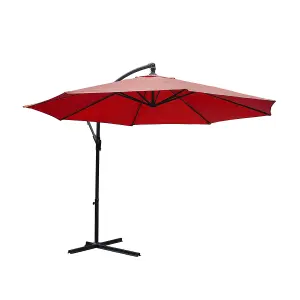 KCT Garden Parasol 3m Large Burgundy Cantilever with Base