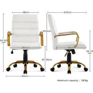 Yaheetech Height Adjustable PU Leather Office Chair with Gold Frame and Wheels - White